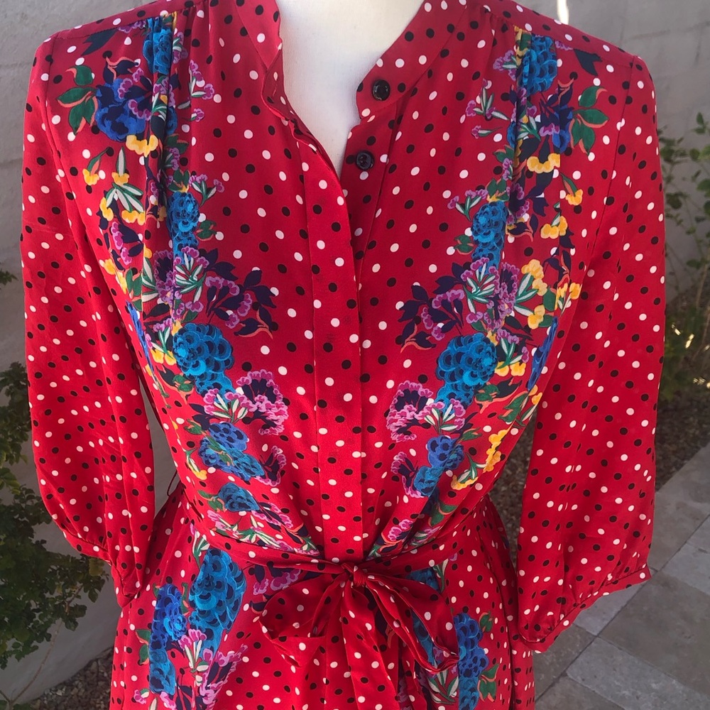 Saloni Women's Saloni Scarlet Tyra Button Down Silk Shirt Dress Size 6 - Picture 6 of 15
